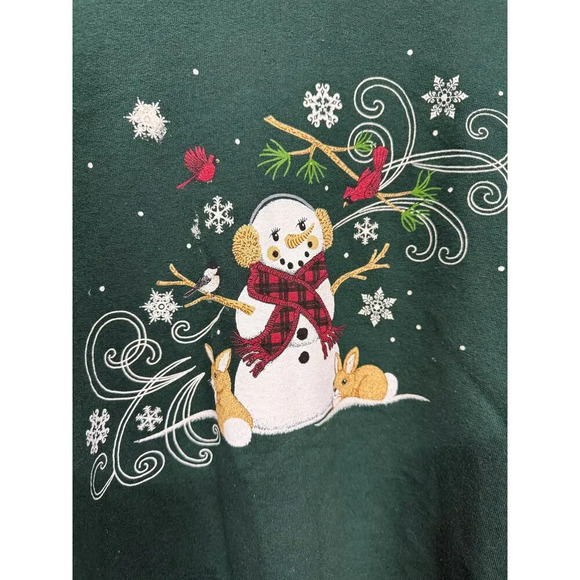 Women's Christmas Holiday Snowman Green Sweatshirt Size Large (L) - Picture 3 of 3